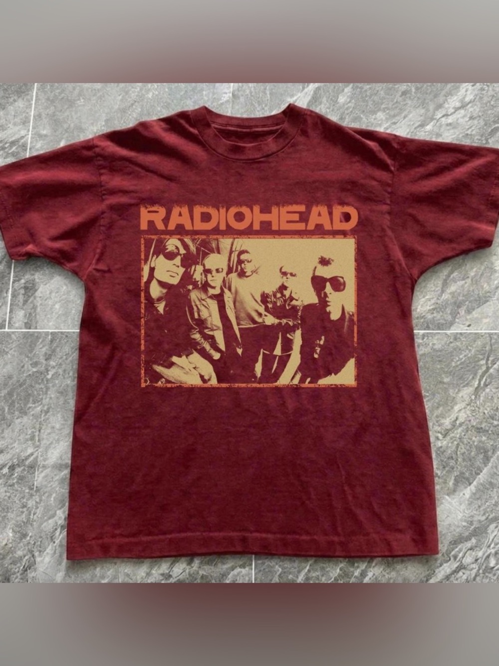 Radiohead Band Photo Grunge Orange Graphic red T-Shirt